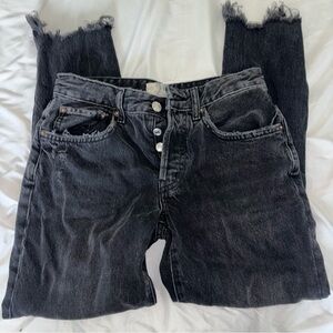 We The Free Black Ankle Cropped Jeans with Frayed Hem